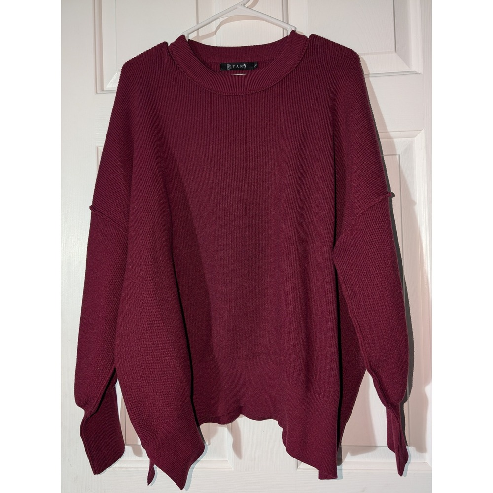 EFAN Burgundy Oversized Sweater L Exposed Seam Drop Shoulder Slouchy Minimalist